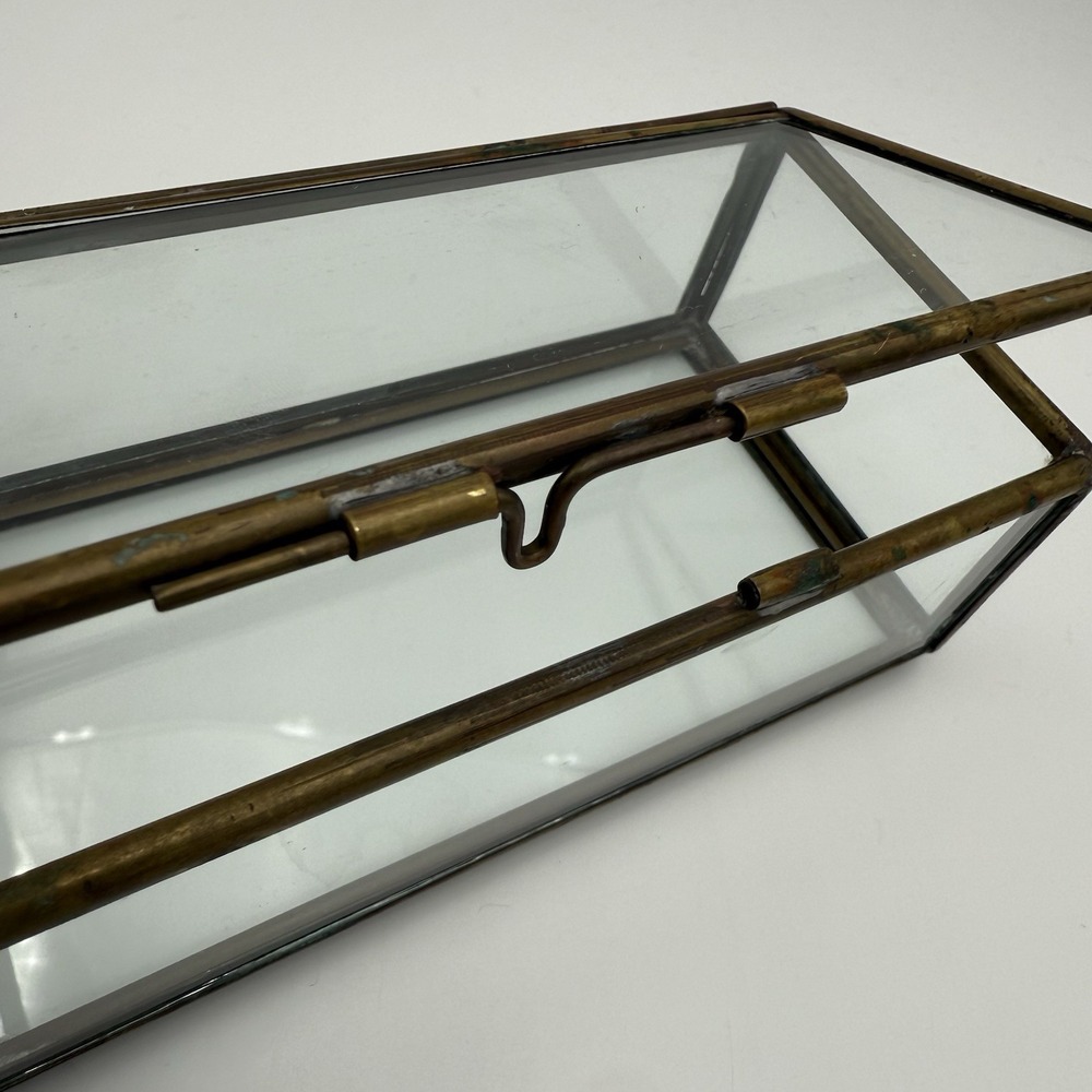 Rectangular Clear Glass Box Aged Brass Display Trinkets Jewellery Storage Box - Picture 8 of 15